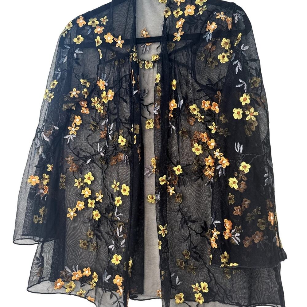 Floral Embroidered Mesh Cardigan - Small